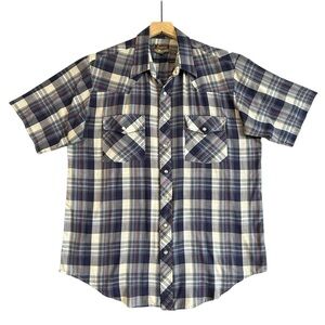 Outlaw Western Pearl Snap Plaid Button Down Shirt Blue Size XLT (17-17.5) #1819